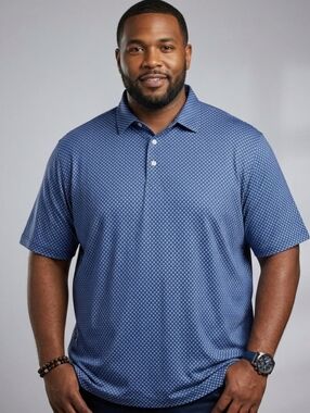 Roundtree & Yorke All In Motion Men’s Big 3XL Blue Performance Polo Shirt EUC